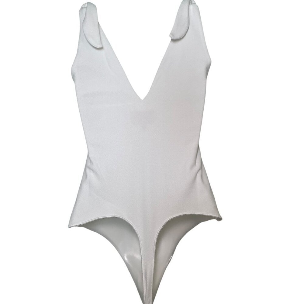 Show Me Your Mumu Kylo White Bodysuit Size Small NWT Tie Strap V-Neck - Picture 4 of 6